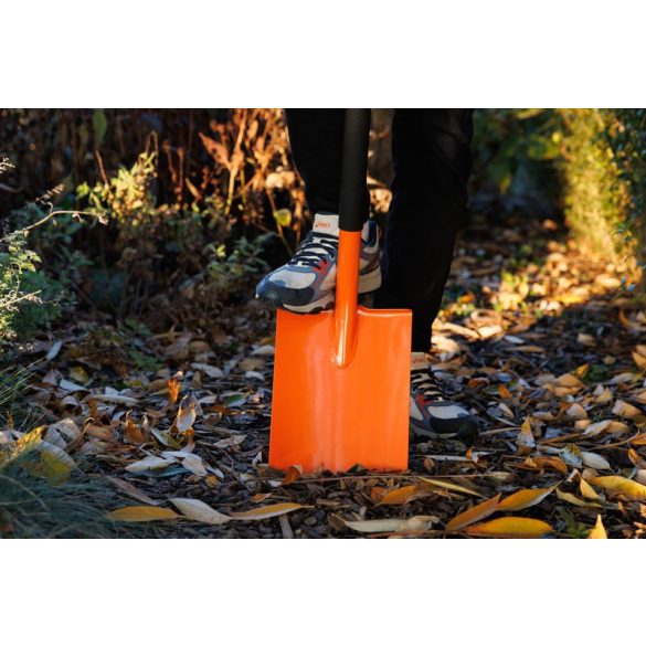 Ásó, Strend Pro Garden, 120 cm, egyenes fej, narancssárga, acél fej, acél nyél, D markolat, hegesztett fej-nyél kapcsolat