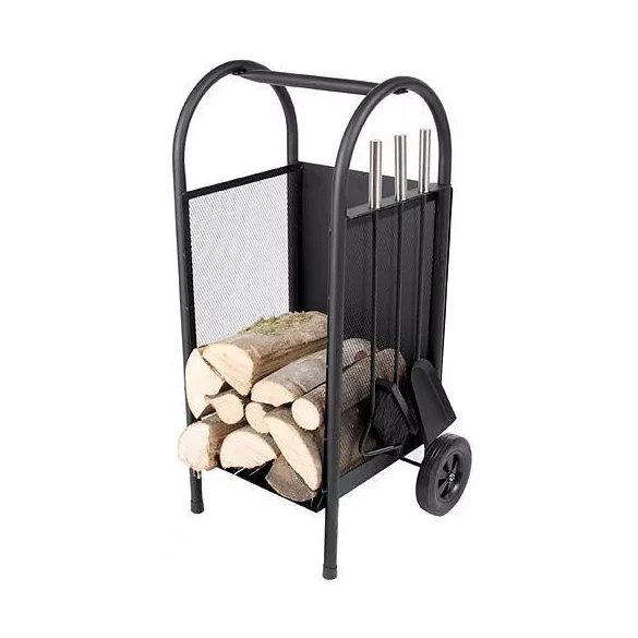 Fatároló, Strend Pro, Homefire LR802, 35 x 35 x 80 cm, kályhához és kandallóhoz, acél, 152 mm-es kerekekkel, szerszámkészlettel