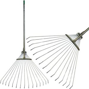 Lombseprű, gereblye, Strend Pro Garden, ezüst, acél fej, fém nyél, 19-45 cm munkaszélesség, 122–154 cm nyél, állítható szélesség, teleszkópos nyél
