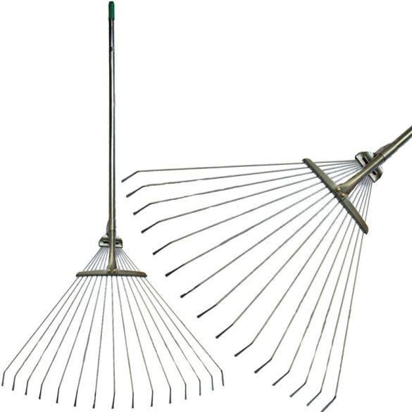 Lombseprű, gereblye, Strend Pro Garden, ezüst, acél fej, fém nyél, 19-45 cm munkaszélesség, 122–154 cm nyél, állítható szélesség, teleszkópos nyél
