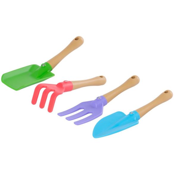 Gyerek kerti szerszámkészlet, Strend Pro Herrison GS402, 4 db, 2 lapát, 2 gereblye, műanyag
