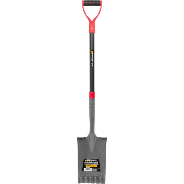 Ásó, Strend Pro Garden Premium ErgoBULL, 115 cm, egyenes fej, szürke/fekete, acél fej, üvegszálas nyél, D markolat, fogazott él, bordázott, vízelvezető kialakítás