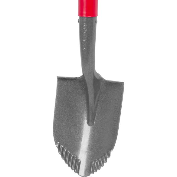 Lapát, Strend Pro Garden Premium ErgoBULL, szürke, 70 cm, 15 cm munkaszélesség, acél fej, üvegszálas nyél, D markolat, vízelvezető bordákkal, íves