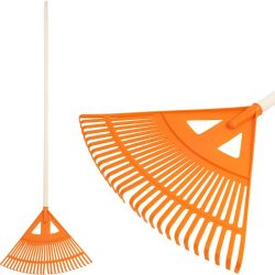   Lombseprű, gereblye, Strend Pro Garden R130, narancssárga, 27 fogú, műanyag fej, fa nyél, 58 cm munkaszélesség, 160 cm nyél