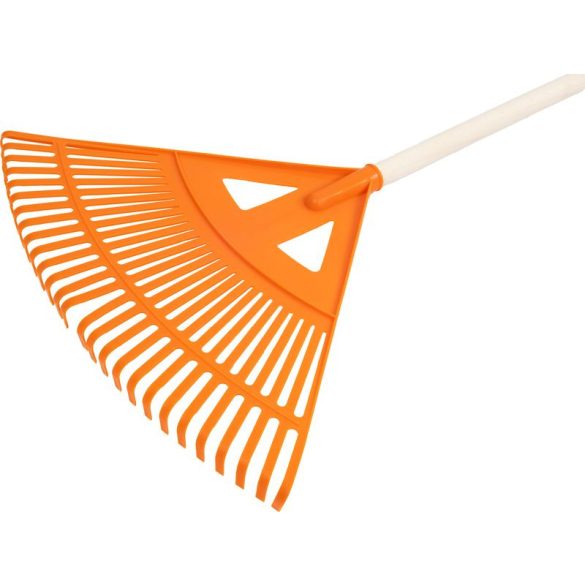 Lombseprű, gereblye, Strend Pro Garden R130, narancssárga, 27 fogú, műanyag fej, fa nyél, 58 cm munkaszélesség, 160 cm nyél