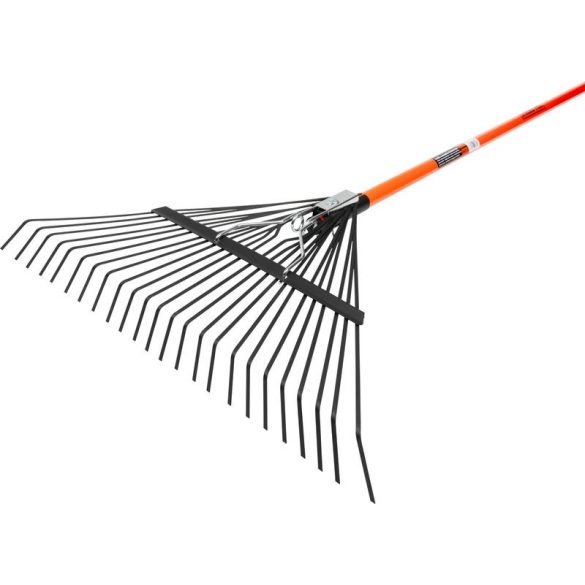 Lombseprű, gereblye, Strend Pro Garden, fekete/narancssárga, 24 fogú, acél fej, üvegszálas nyél, 58 cm munkaszélesség, 120 cm nyél