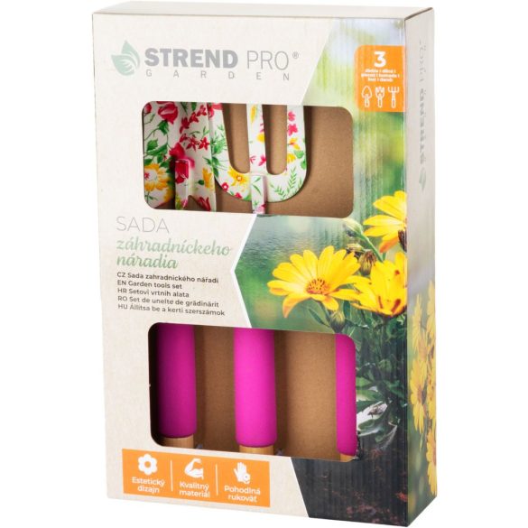 Kerti szerszámkészlet, Strend Pro Garden Ladies Line, 3 db, virágmintás, 1 gereblye, 1 lapát, 1 villa