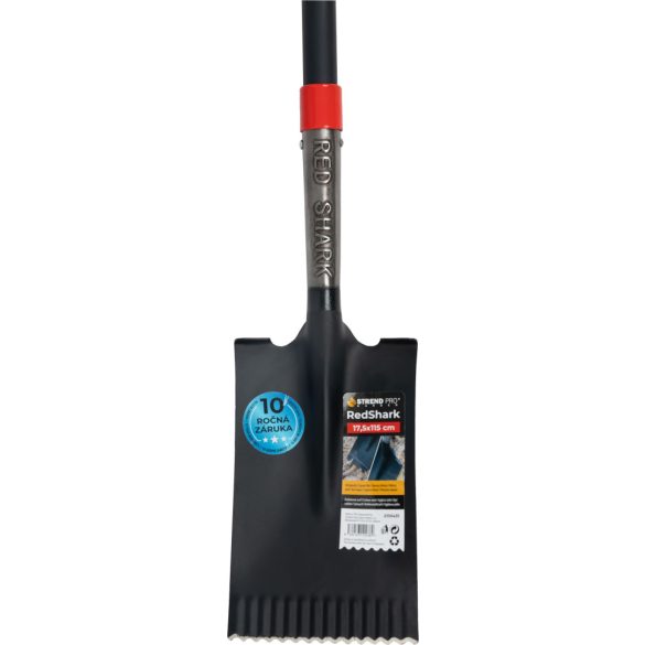 Ásó, Strend Pro Premium RedShark, 115 cm, egyenes fej, fekete/piros, acél fej, üvegszálas nyél, D markolat, fogazott él, bordázott