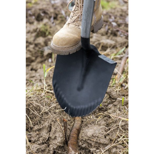 Ásó, Strend Pro Premium RedShark, 115 cm, hegyes fej, fekete/piros, acél fej, üvegszálas nyél, D markolat, fogazott él, bordázott