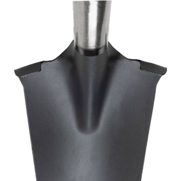 Ásó, Strend Pro Premium RedShark, 128 cm, keskeny fej, fekete, acél fej, fa nyél, D markolat, fogazott él, bordázott, csatornázó