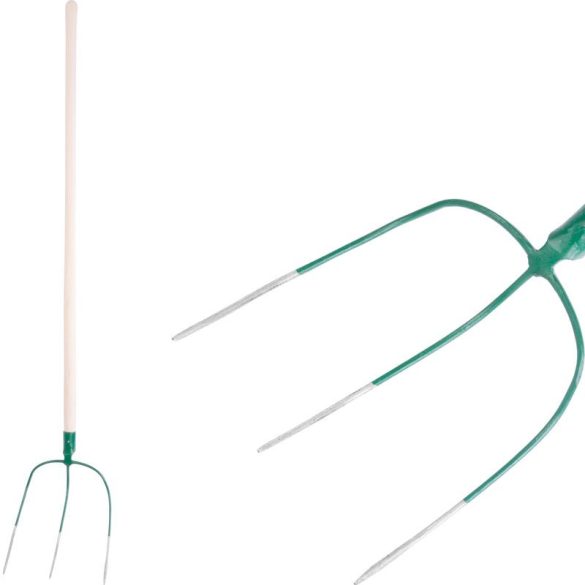 Villa, Strend Pro Garden F123 Bavorky, zöld, acél fej, fa nyél, 3 ágú, fogantyúval