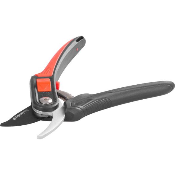 Metszőolló, Strend Pro Garden PS811, fekete/piros, 220 mm, acél penge, maximum 15 mm átmérő