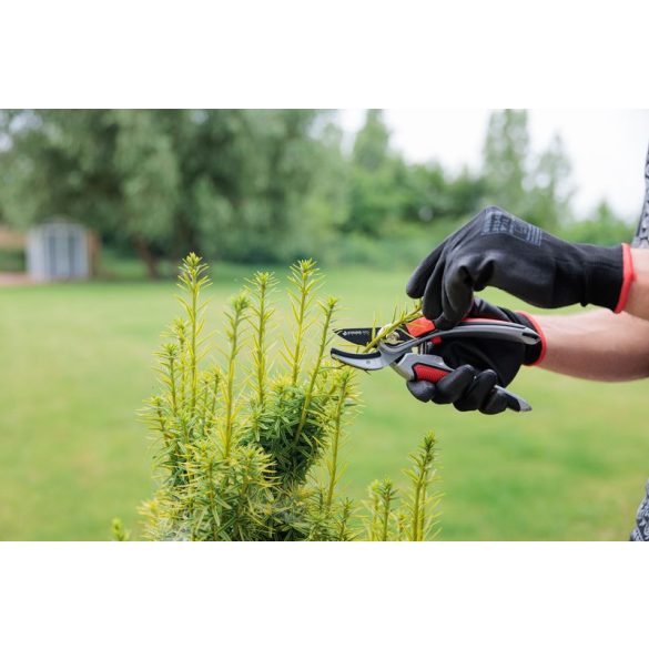 Metszőolló, Strend Pro Garden PS814, szürke/piros, 215 mm, alumínium test, acél penge, maximum 15 mm átmérő