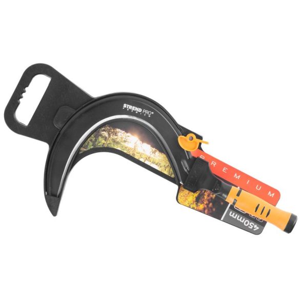 Sarló, Strend Pro Premium, 45 cm, fekete/narancssárga, kovácsolt acél penge, pengehossz: 35 cm, műanyag gumírozott nyél