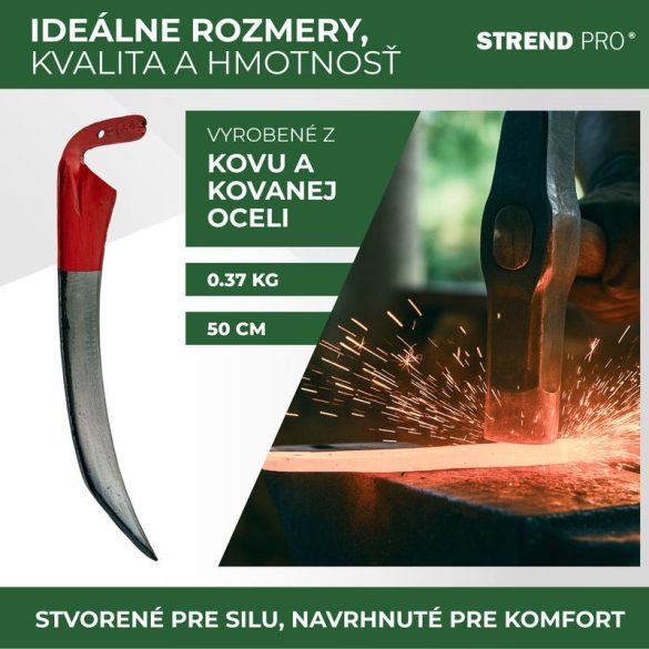 Kaszapenge, Strend Pro Garden, 50 cm, piros védőfestés, kovácsolt acél, hagyományos kivitel, íves, hegyes végű penge, kézi használatra, nyél nélkül