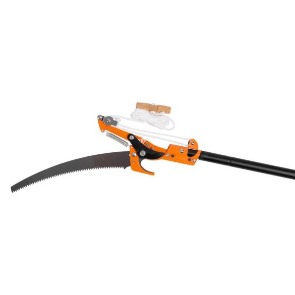 Ágvágó olló, Strend Pro Garden, fekete/narancssárga, teleszkópos rúddal, fűrésszel, 210 cm, alumínium nyél, acél penge, köteles mechanika