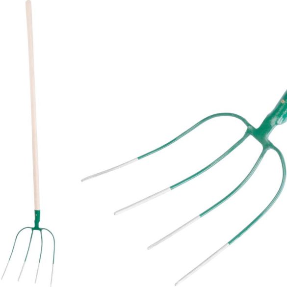 Villa, Strend Pro Garden F124, zöld, acél fej, fa nyél, 4 ágú, fogantyúval