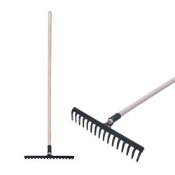   Kerti gereblye, Strend Pro Garden, fekete, 16 fogú, acél fej, fa nyél, 160 cm nyél