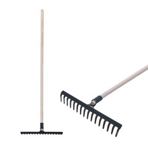 Kerti gereblye, Strend Pro Garden, fekete, 16 fogú, acél fej, fa nyél, 160 cm nyél