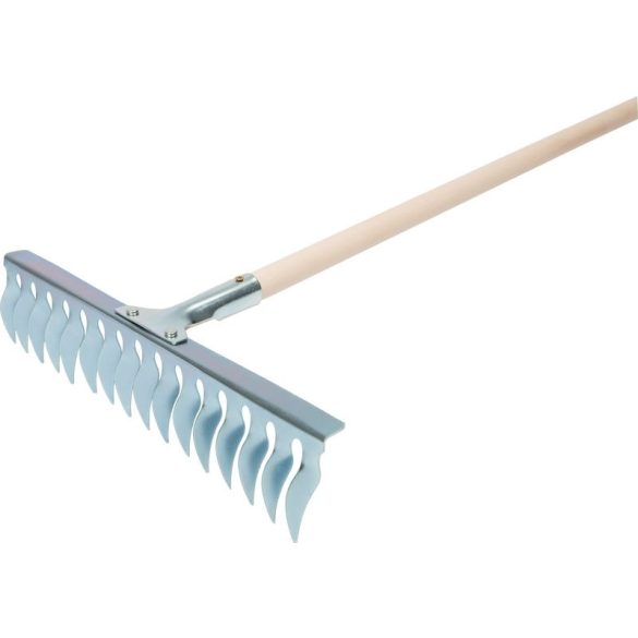 Kerti gereblye, Strend Pro Garden R108A.WH, ezüst, 16 fogú, acél fej, fa nyél, 44 cm munkaszélesség, 150 cm nyél, gyepszellőztető