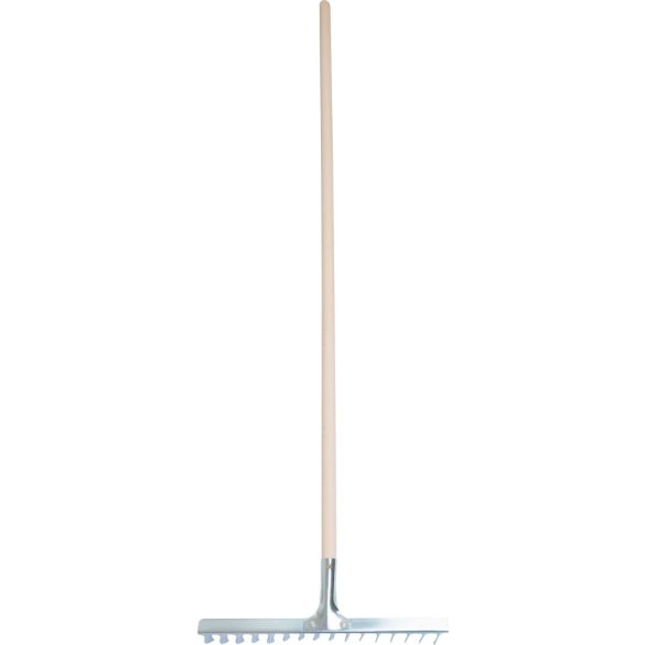 Kerti gereblye, Strend Pro Garden R108A.WH, ezüst, 16 fogú, acél fej, fa nyél, 44 cm munkaszélesség, 150 cm nyél, gyepszellőztető