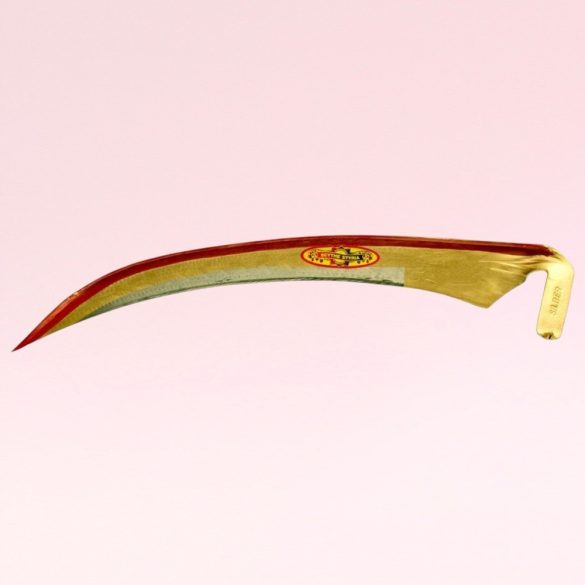 Kaszapenge, Styria 55, 60 cm, ezüst, kovácsolt acél, hagyományos kivitel, íves, hegyes végű, kézi használatra, nyél nélkül