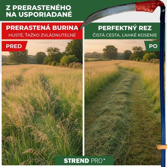 Kaszapenge, Strend Pro Garden, 90 cm, piros védőfestés, kovácsolt acél, hagyományos kivitel, íves, hegyes végű penge, kézi használatra, nyél nélkül