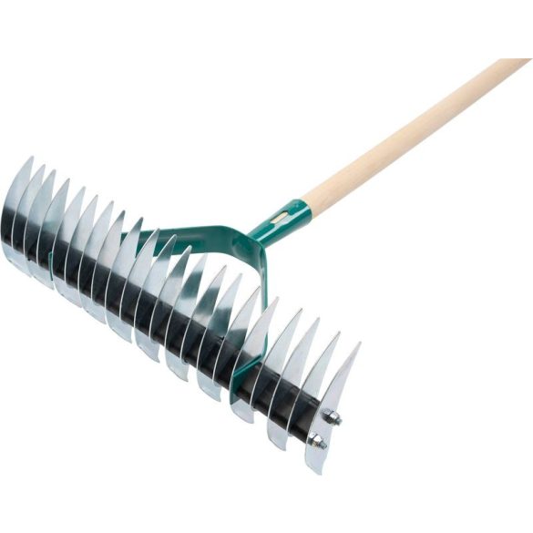 Kerti gereblye, Strend Pro Garden R1151, 11/21 fogú, acél fej, fa nyél, 35,5 cm munkaszélesség, 177,5 cm nyél, gyepszellőztető, mohaeltávolításhoz, kétoldalas