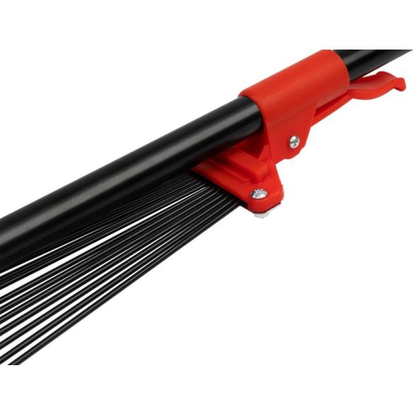 Lombseprű, gereblye, Strend Pro Garden R114, fekete/piros, 15 fogú, acél fej, fém nyél, 19-59 cm munkaszélesség, 79–160 cm nyél, állítható szélesség, teleszkópos nyél