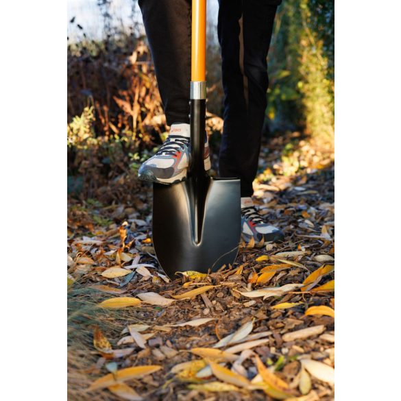 Ásó, Strend Pro Garden, hegyes fej, fekete/narancssárga, acél fej, üvegszálas nyél, D markolat