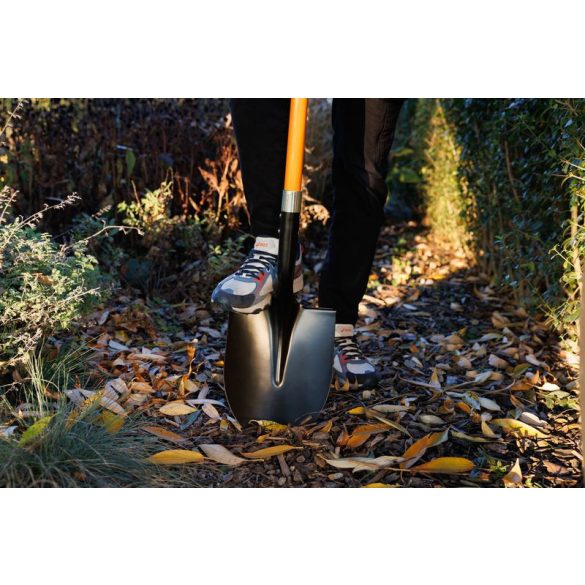 Ásó, Strend Pro Garden, hegyes fej, fekete/narancssárga, acél fej, üvegszálas nyél, D markolat