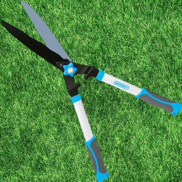 Sövényvágó olló, Aquacraft 371213, fehér/fekete, 71 cm, alumínium nyél, hullámos acél penge, teleszkópos