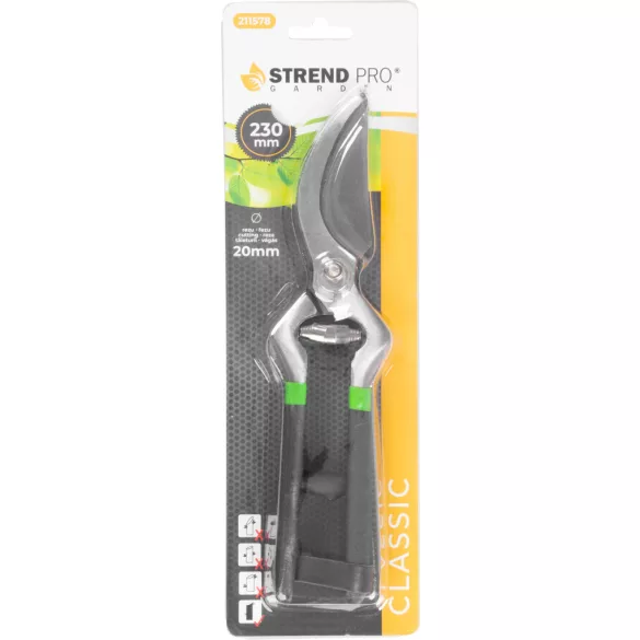 Metszőolló, Strend Pro Garden M0070, fekete, 220 mm, acél test, acél penge, maximum 20 mm átmérő