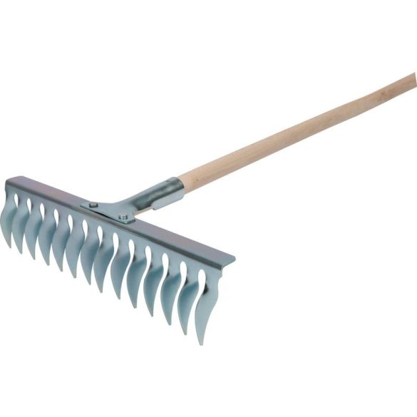 Kerti gereblye, Strend Pro Garden R108A.WH, ezüst, 14 fogú, acél fej, fa nyél, 38 cm munkaszélesség, 167 cm nyél, gyepszellőztető