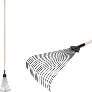 Lombseprű, gereblye, Strend Pro Garden, fekete, 18 fogú, acél fej, fa nyél, 22,5 cm munkaszélesség, 200 cm nyél