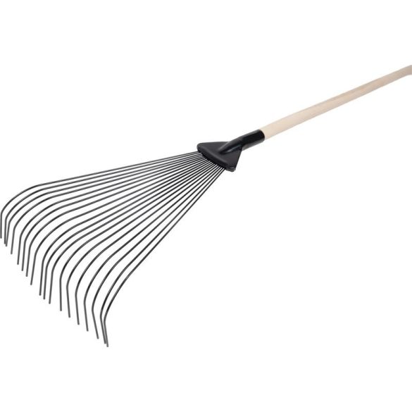 Lombseprű, gereblye, Strend Pro Garden, fekete, 18 fogú, acél fej, fa nyél, 22,5 cm munkaszélesség, 200 cm nyél