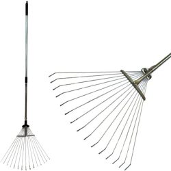   Lombseprű, gereblye, Strend Pro Garden R120, fekete/szürke, 15 fogú, acél fej, fém nyél, 19-45 cm munkaszélesség, 78–158 cm nyél, állítható szélesség, teleszkópos nyél