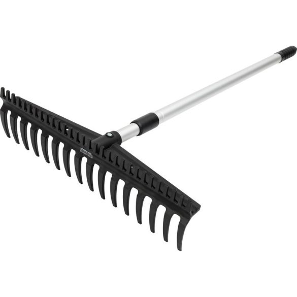 Kerti gereblye, Strend Pro Premium S891-AL, fekete/ezüst, 16 fogú, műanyag fej, alumínium nyél, 44,5 cm munkaszélesség, kétoldalas, simító éllel, teleszkópos nyél