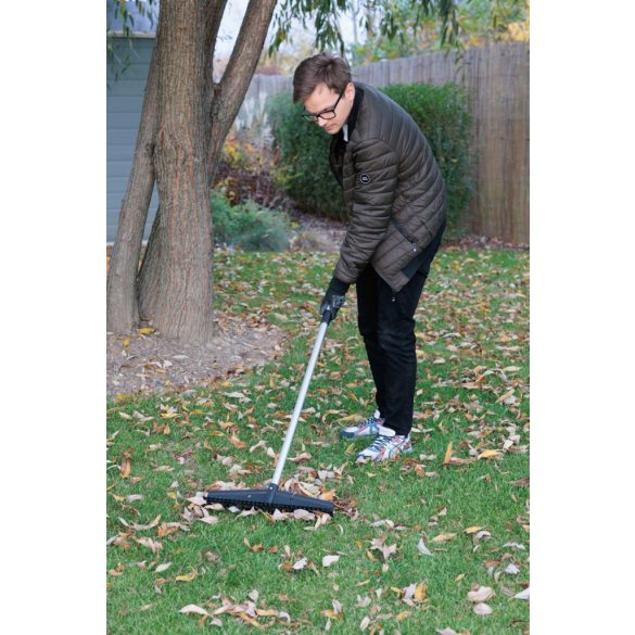 Kerti gereblye, Strend Pro Premium S891-AL, fekete/ezüst, 16 fogú, műanyag fej, alumínium nyél, 44,5 cm munkaszélesség, kétoldalas, simító éllel, teleszkópos nyél