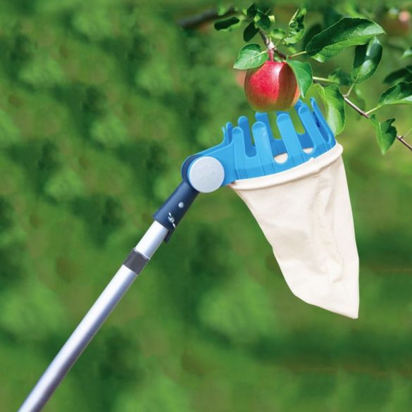 Gyümölcsszedő, Aquacraft 380463, fehér/kék, teleszkópos nyél, 150–300 cm, alumínium nyél, acél vágókés, vászonzsák