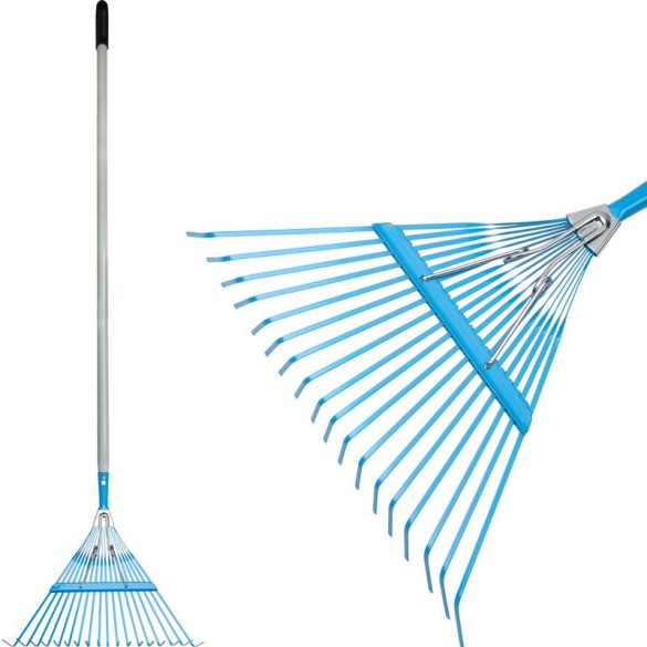 Lombseprű, gereblye, Aquacraft 380362, kék/ezüst, 18 fogú, acél fej, alumínium nyél, 47 cm munkaszélesség, 120 cm nyél