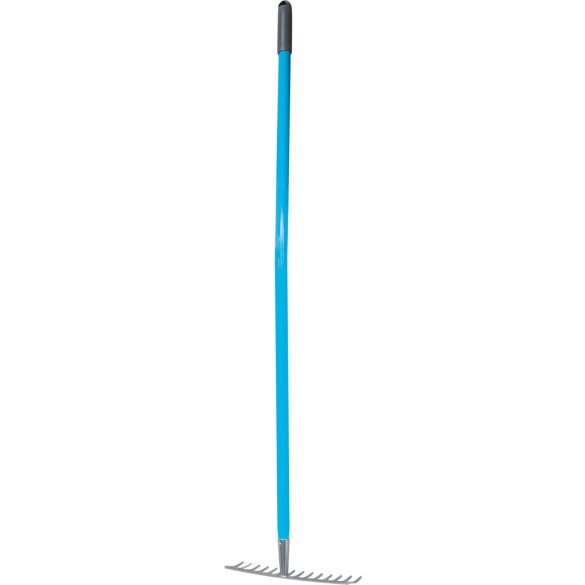 Kerti gereblye, Aquacraft 380382, kék/szürke, 14 fogú, acél fej, fém nyél, 36 cm munkaszélesség, 140 cm nyél