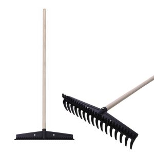 Kerti gereblye, Strend Pro Premium S891, fekete, 16 fogú, műanyag fej, fa nyél, 44,5 cm munkaszélesség