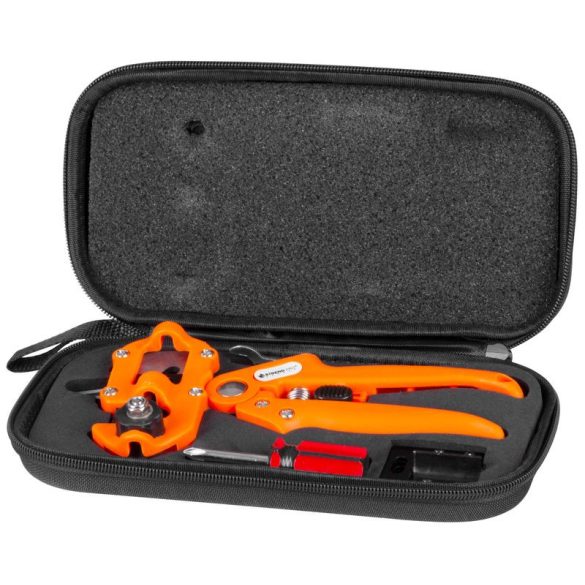 Oltófogó, Strend Pro Garden, narancssárga, acél penge, műanyag fej, 3 oltási módszer, tokban, 3 pengével, csavarkulccsal és csavarhúzóval
