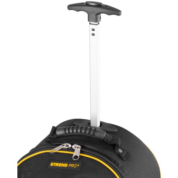 Szerszámos táska, Strend Pro, 36 x 25 x 54 cm, fekete/sárga, hátizsák kivitel, kerekes, teleszkópos fogantyú, cipzáras, textil, 20 kg teherbírás