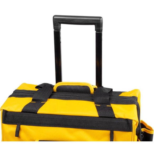 Szerszámos táska, Strend Pro, 44 x 24 x 42 cm, fekete/sárga, textil, kerekekkel, teleszkópos fogantyúval, cipzáras, 20 kg teherbírás