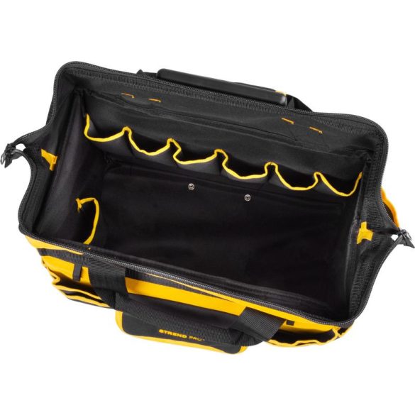 Szerszámos táska, Strend Pro, 44 x 24 x 42 cm, fekete/sárga, textil, kerekekkel, teleszkópos fogantyúval, cipzáras, 20 kg teherbírás