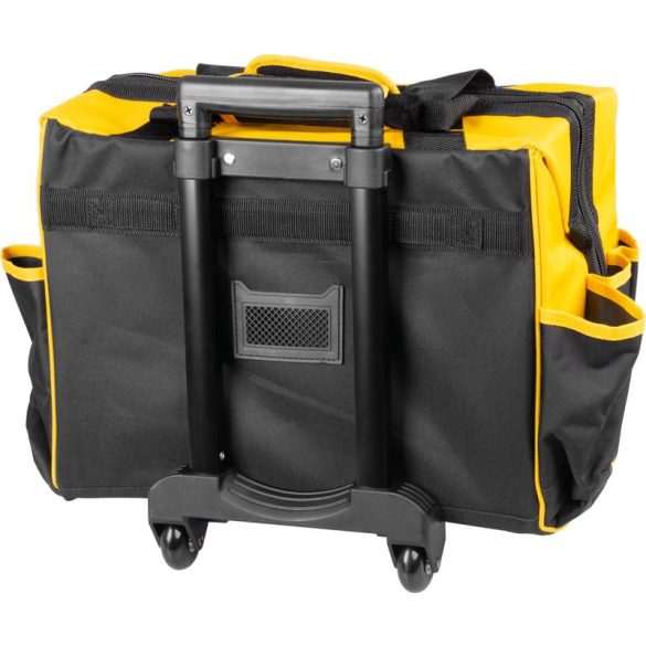 Szerszámos táska, Strend Pro, 44 x 24 x 42 cm, fekete/sárga, textil, kerekekkel, teleszkópos fogantyúval, cipzáras, 20 kg teherbírás