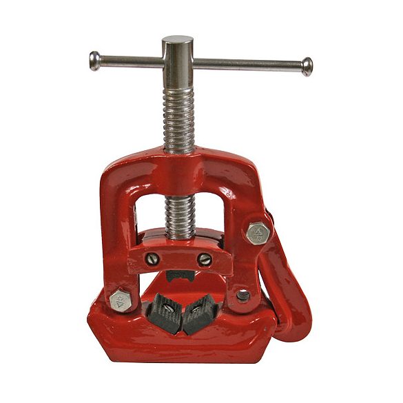 Asztali csőszerelő satu, Strend Pro Cork PV3401, piros, 10–73 mm, acél pofákkal, csőhajlító segédfuratokkal, megerősített oldallemezekkel, csövekhez