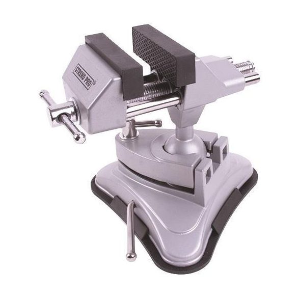 Asztali lakatos satu, Strend Pro SV-255, szürke, maximum 70 mm, lakatos kivitel, vákuumos talp, csuklós, 360°-ban forgatható, 90°-ban dönthető